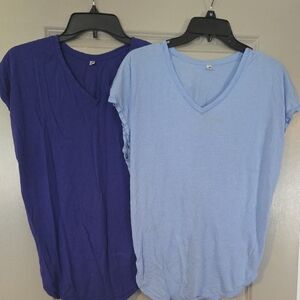 P'tula Women's V-Neck Tops - Deep Purple and Sky Blue